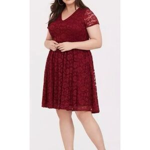Torrid Red Lace V-Neck Skater Dress